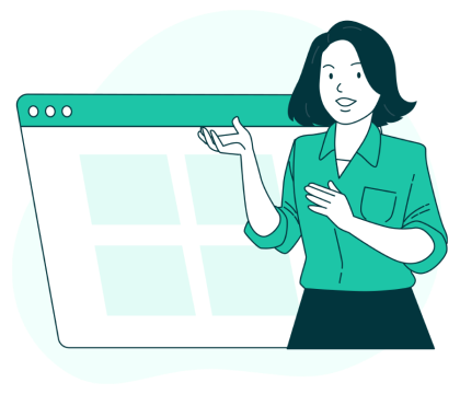An illustration of a mentor against an application window