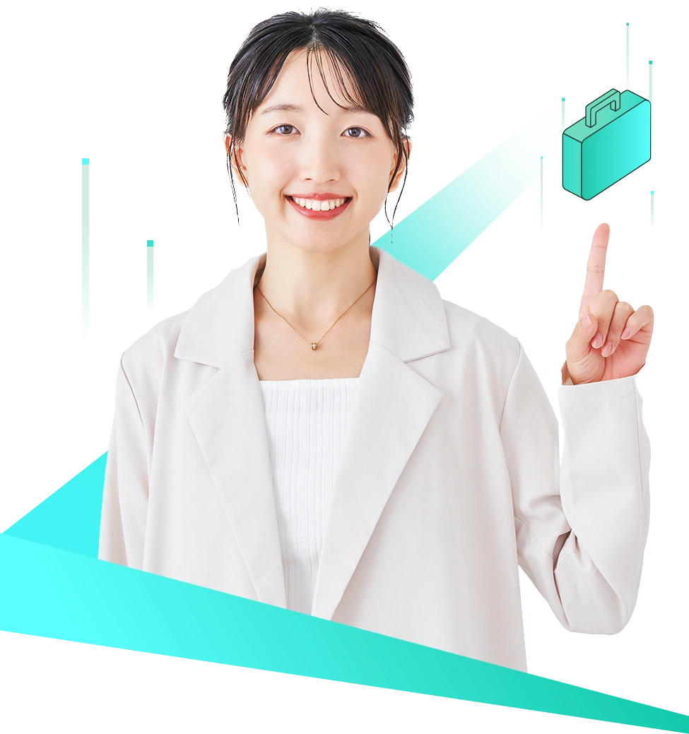 上を指さす女性